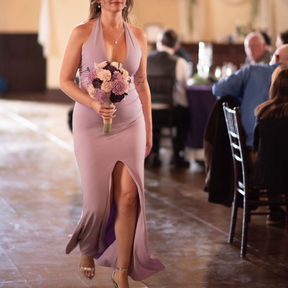 Nookie/Jaus Lavender / Lilac Halter Slit Maxi Gown